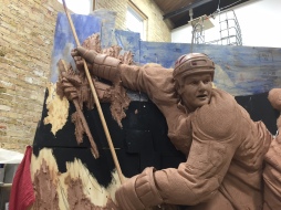 Clay sculpture in progress for LA Kings 50th Anniversary Memorial at Staples Center by artist Julie Rotblatt-Amrany